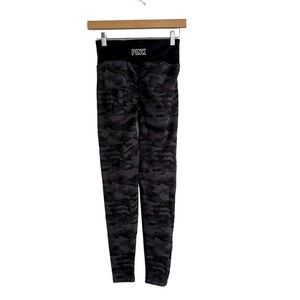 Victorias Secret PINK Camo High Rise Active Leggings Black Ruched Size Small